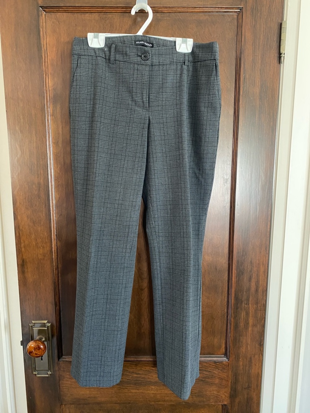 Hilary Radley Gray Plaid Straight-Leg Trousers